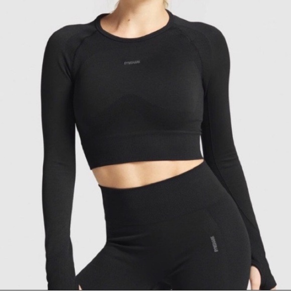 Gym Shark Flex Sports Long Sleeve Crop Top Black/Charcoal
Women's size M - Picture 4 of 11